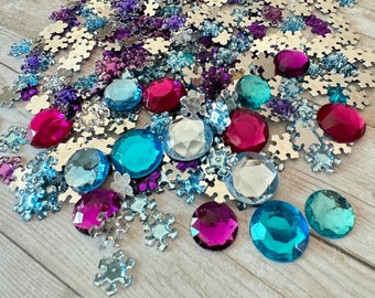 100 Snowflake Rhinestones Large Gems, Ice Princess Party - Purple, Lilac, Crystal Clear,  Blue Gems Embellishment, decoden, kawaii