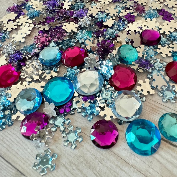 100 Snowflake Rhinestones Large Gems, Ice Princess Party - Purple, Lilac, Crystal Clear,  Blue Gems Embellishment, decoden, kawaii