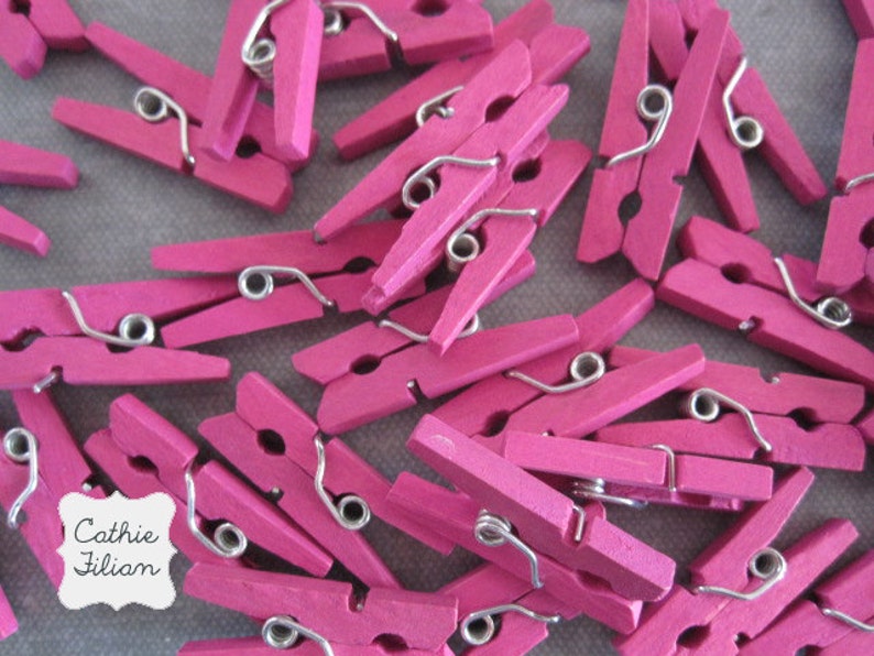 72 Mini Clothespins Hot Pink Wood Wooden Scrapbooking, Baby and Party Supply Supplies image 1