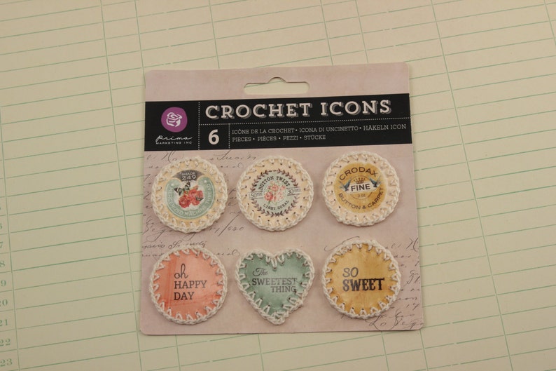 Crochet Bottle Cap Embellishments 6 Pcs Scrapbooking Etsy