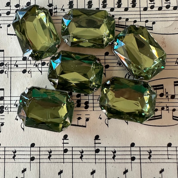 Large Green Rhinestones, 6 PCS - acrylic gems cabochon dance hair bow headband, costume, cosplay, sewing, embellishment, 1", Drilled