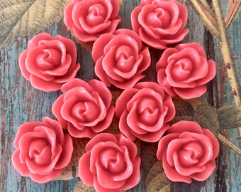 12  Resin Coral Roses - 18 mm cabochon Supply - Scrapbooking, Jewelry Design, Collage Flowers Floral Pink Orange