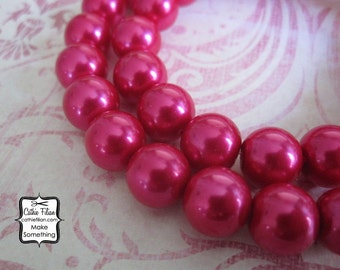Hot Pink Pearl Beads - 1 16" Inch Strand of Pearls, 10mm, Glass, Cosplay, Costume, Kawaii, Supplies Supply