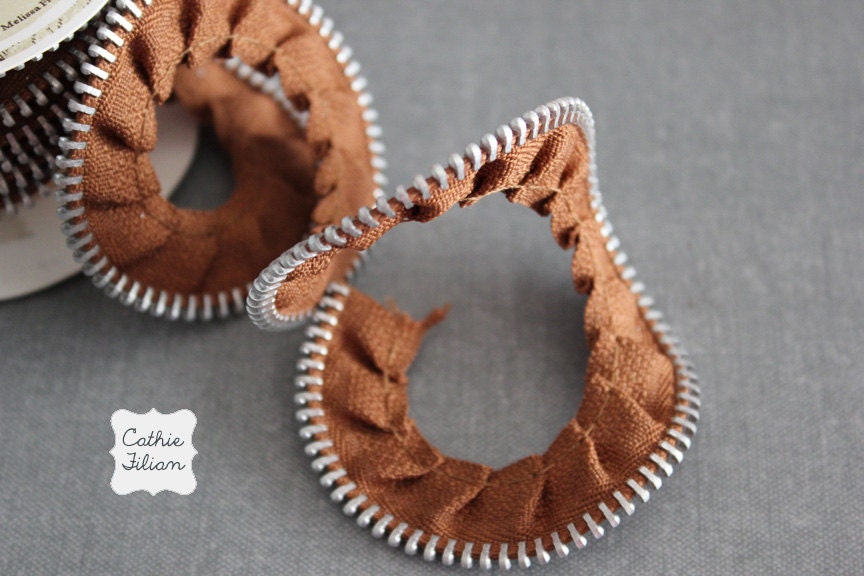 Brown Zipper Ribbon Gathered Trim Tape 1 Yard Zipper Etsy