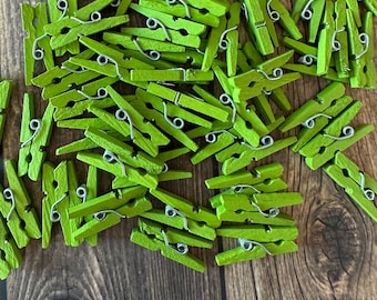 72 Mini Clothespins Green wood wooden Baby, Scrapbooking, Favors, Party Supply Supplies