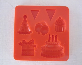 Birthday Resin Mold. cupcake cake banner silicone rubber mold - 7 designs polymer clay, mod melts, candy, wax, soap, epoxy clay