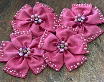 4 Pink Silk Beaded Flowers, Millinery, Hair Flowers, Pins, Cosplay, Costume, Kawaii, Sewing Appliqué