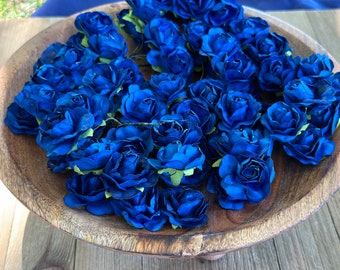 Navy Paper Flowers - 72 pcs 1.25” Wedding, Scrapbooking, Party, Pulp, Mulberry, Favor, Bulk Supply