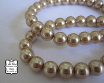 Tan Pearl Beads - 1 Strand, 16" of Pearls - 10mm - Glass - taupe brown costume cosplay jewelry supplies supply