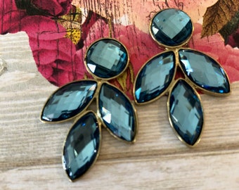 Rhinestone Leaf Drop Pendant Focal Charm Flatbacked Blue Jewelry Making Supply Supplies