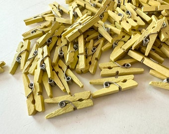 72 Mini Clothespins Yellow wood wooden Baby, Scrapbooking, Favors, Party Supply Supplies