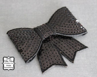 BLACK Sequin Bow Applique - Millinery Hair Bows Embellishment Kawaii Patch Dance Cheer