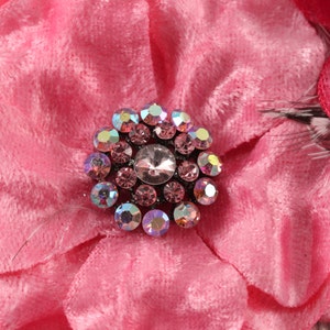 Pink Velvet and Rhinestone Flowers 2 pcs Feathers, Millinery, Altered Couture, Hair Flowers Embellishment image 3