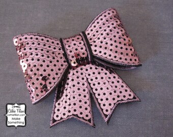 Pink Sequin Puffy Bow Applique - Millinery Hair Dance Cheer Kawaii Bows Embellishment Sewing Patch