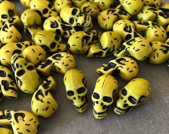 Acid Green Skull Beads 50 pcs Halloween Day of the Dead Goth Skeleton Punk Cosplay