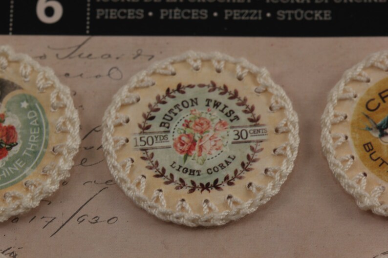 Crochet Bottle Cap Embellishments 6 Pcs Scrapbooking Etsy