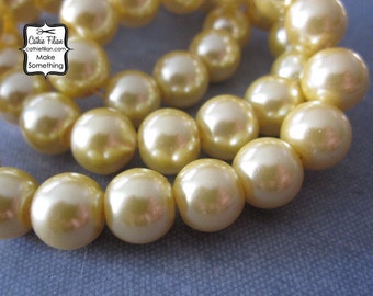 Yellow Pearl Beads - 1 ONE 16" Inch Strand of Pearls - 10mm - Glass Kawaii Costume Cosplay Jewelry Supplies Supply