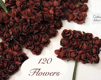 120 Brown Paper Flowers - Small Bouquet - weddings, party favor making, invitation making, scrapbooking, hair, crowns, headbands supply 3/4