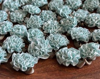 50 Blue Mini Flowers 1" Silk, Ribbon, Roses, Millinery, Altered Couture, Hair Flowers, Embellishments