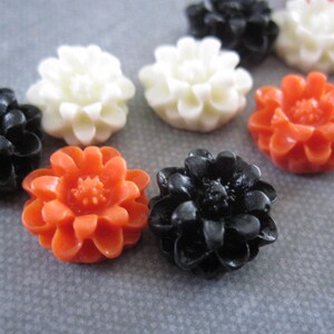 Halloween cabochon Resin Flower Black, Orange, White Scrapbooking, Jewelry Design, Bobby Pin Supply image 3