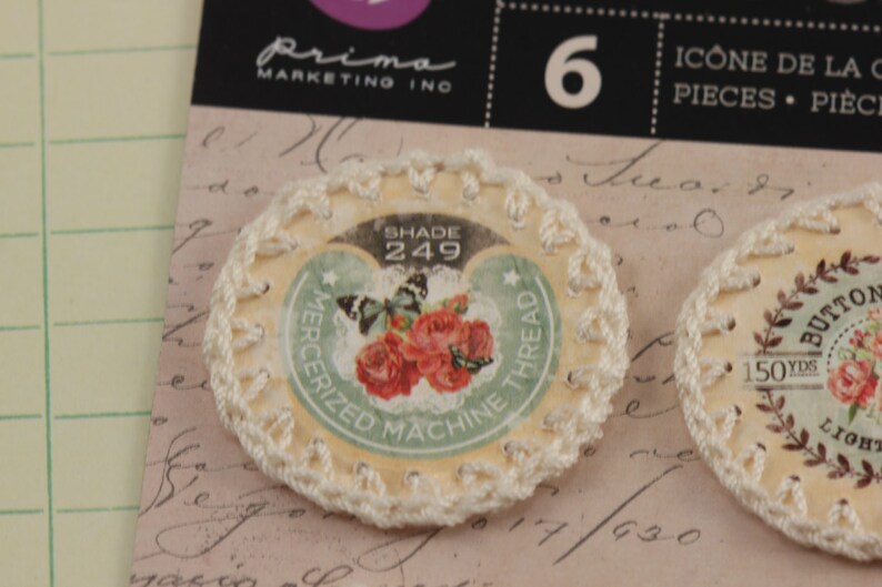 Crochet Bottle Cap Embellishments 6 Pcs Scrapbooking Etsy