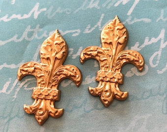 Fleur de Lis Brass Stampings 2 PCS metal findings embellishment charm French