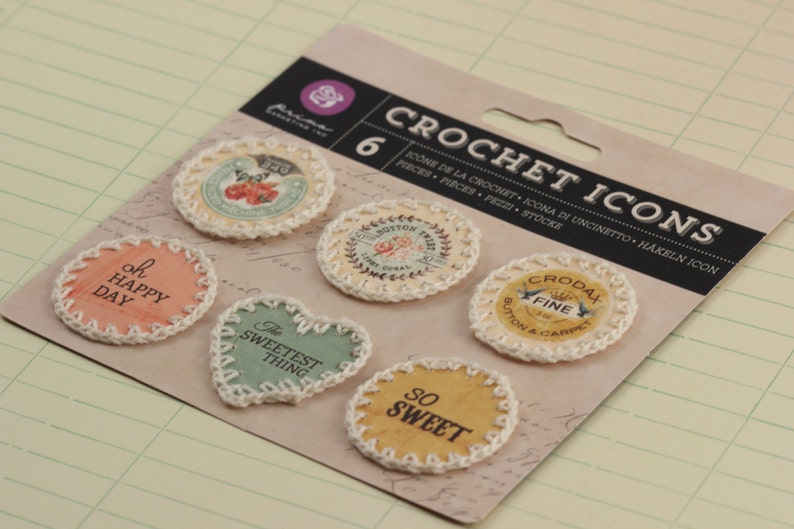 Crochet Bottle Cap Embellishments 6 Pcs Scrapbooking Etsy