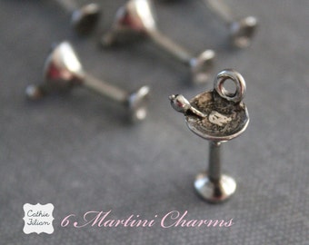 Martini Charms - 6 PCS - Embellishment, Charm, Jewelry Making, Bracelet - Antique silver painters pallet
