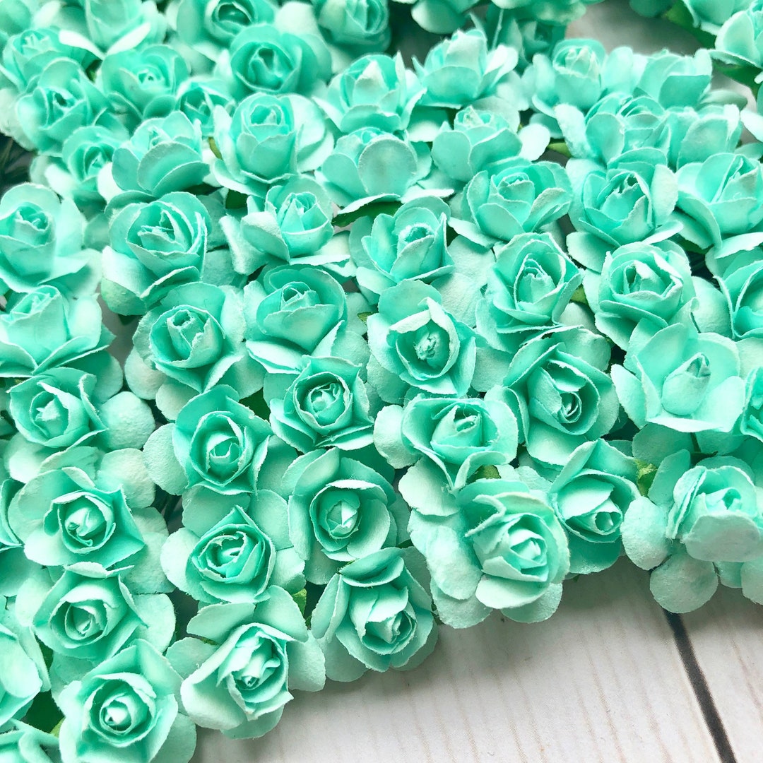 144 Mint Green Paper Roses Flowers Mini 14 Mm 1 2 Bridal Scrapbooking 