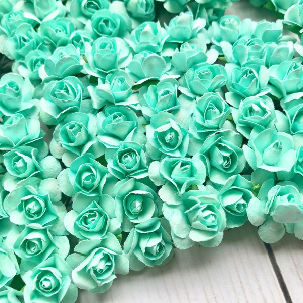 144 Mint Green Paper Roses Flowers Mini 14 mm 1/2" Bridal Scrapbooking Wedding Favors Baby Shower
