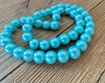 Bright Turquoise Pearl Beads - 1 Strand, 16" of Pearls - 10mm - Glass Kawaii Costume Cosplay Jewelry Supply Supplies