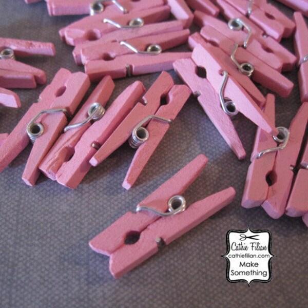 72 Mini Clothespins Pink wood wooden Baby, Scrapbooking, Favors, Party Supply Supplies