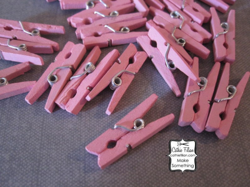 Mini Clothespins Pink wood wooden Baby Girl 24 or 72 PCS Scrapbooking and Party Supply