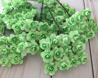 Paper Flowers Lime Mint Green - 120 pcs - Small 19 mm 3/4" wedding Invitations scrapbooking favors shower party hair crown headband supply