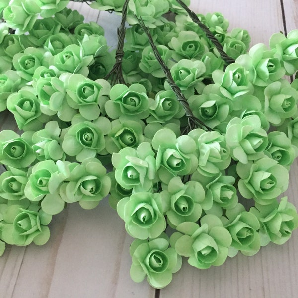 Paper Flowers Lime Mint Green - 120 pcs - Small 19 mm 3/4" wedding Invitations scrapbooking favors shower party hair crown headband supply