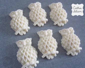 6 Resin Owl - Ivory cabochon - DECODEN, Scrapbooking, Jewelry Design, Kawaii, Pendant, Cosplay Supply, Flat Backed, Cabs, Supplies