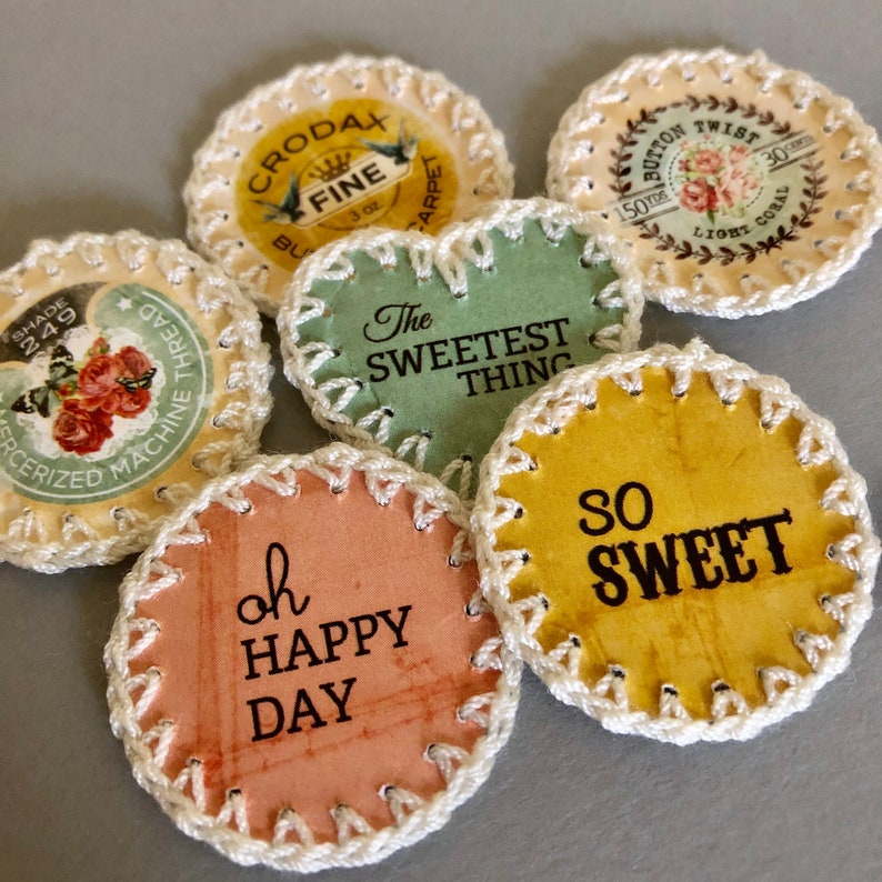 Crochet Bottle Cap Embellishments 6 Pcs Scrapbooking Etsy
