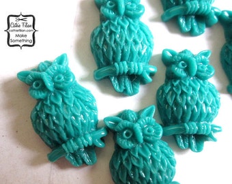 6 Owl Resin Charm Cabochon Scrapbooking Jewelry Design Teal Blue Green Kawaii Supply Decoden Flat Backed Cabs