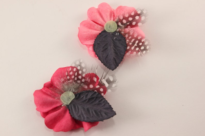 Pink Velvet and Rhinestone Flowers 2 pcs Feathers, Millinery, Altered Couture, Hair Flowers Embellishment image 4