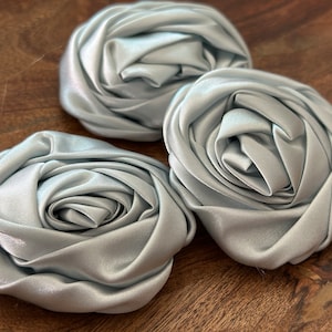 3 Blue Gray Satin Fabric Flower - Rose - Millinery, Altered Couture, Hair Flowers, Pin, Cosplay, Costume Design, Sewing Embellishment 3&quot;