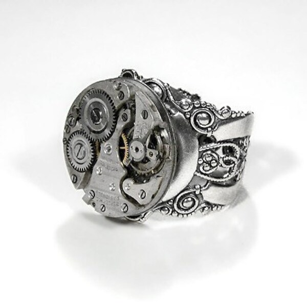 Steampunk Mens Ring by edmdesigns - Mens Vintage Jeweled Watch Ring - Featured On WIRED BOING BOING and More - Offered by edmdesigns