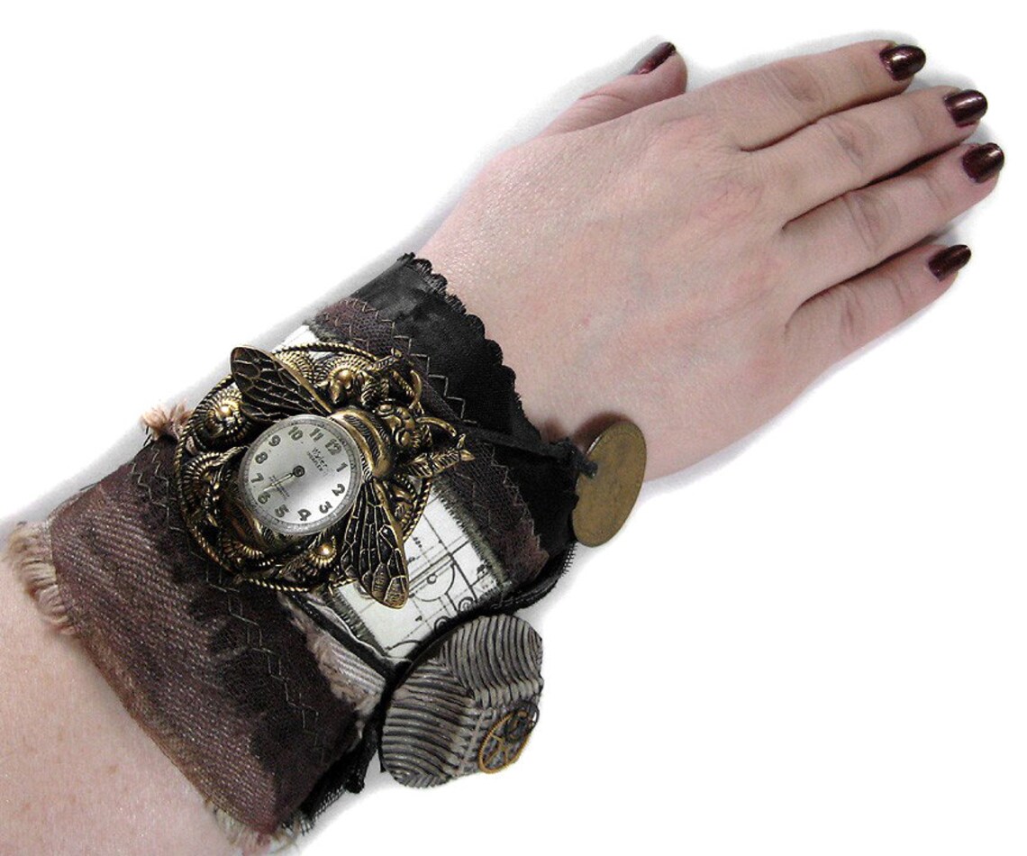 Steampunk Cuff Wrist Cuff STEAMY Images BEE Vintage Watch Dial Etsy