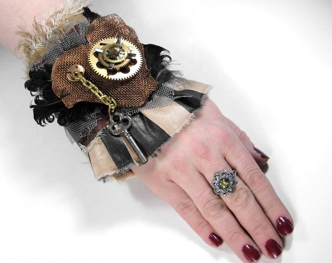 Steampunk Cuff Industrial Wrist Cuff Brown Leather Copper MESH Etsy