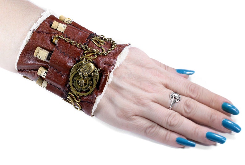 Steampunk Fashion Cuff Wrist Cuff APOTHECARY LEATHeR Cork Etsy