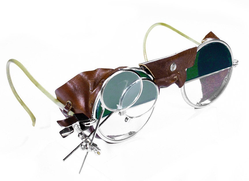 FIRSTLIKE Steam Punk Goggles Retro Punk Glasses Steam Punk Glasses Interchangeable Lenses DIY FL-MG002+MG004-BB1 