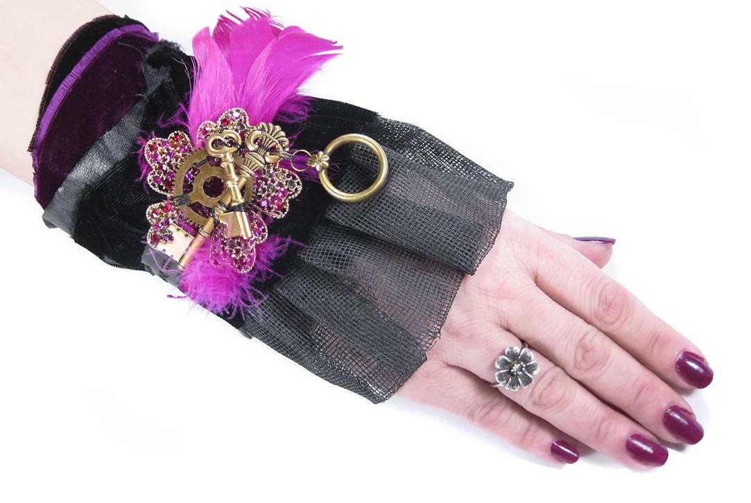 Steampunk Textile Cuff Womens GLAMOUR Wrist Black VELVeT Etsy