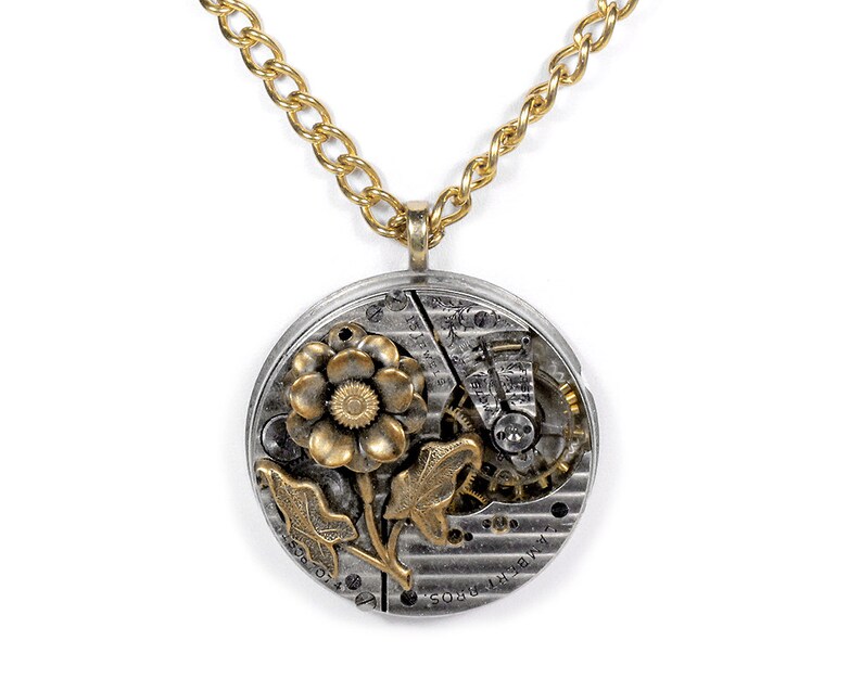 Steampunk Necklace Womens Pinstripe Jewelry Pocket Watch 3D Etsy