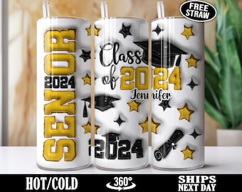 Personalized Graduation Tumbler with Straw, Custom Class of 2024 Senior Grad Cup, College High School Graduate Travel Mug Gift Idea