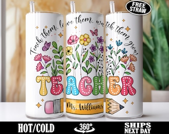 Personalized Teacher Tumbler, Custom Teacher Cup, Teacher Appreciation Coffee Tumbler Cup, Cute Teacher Thank You Gifts for Teacher
