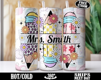 Personalized Teacher Tumbler, Custom Teacher Cup, Teacher Appreciation Coffee Tumbler Cup, Cute Teacher Thank You Gifts for Teacher